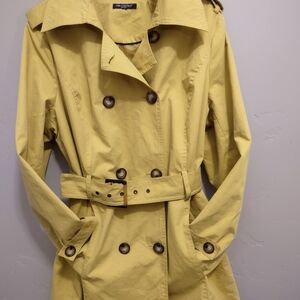 For Cynthia Trench Coat Mustard Yellow Casual Parka‎ Style Size L